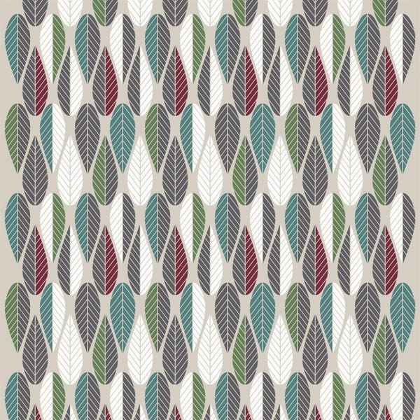 Swedish Cotton fabric Scandinavian design Geometric Leaf print Home decor fabric