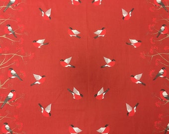 Scandinavian fabric Cotton fabric Almedahls Birds Bullfinches Red Birds fabric