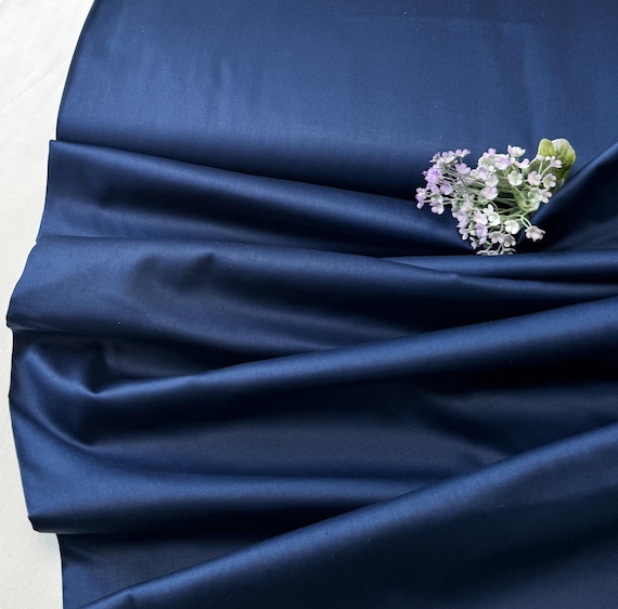 Navy blue solid cotton sateen fabric, by the meter, by the yard - 100% cotton - 153 cm (59'') wide