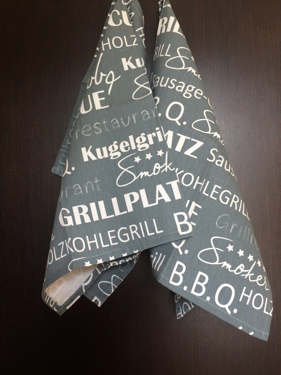 Kitchen Tea Towel Dish Towel - Cotton fabric Grill BBQ Gray