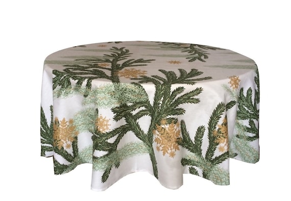 Tablecloth Christmas Snowflakes - Green/Gold  - 100% Cotton - Rectangle