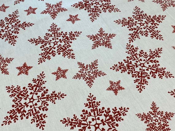 Christmas tablecloth Snowflakes on white background Scandinavian cotton fabric Round Rectangle