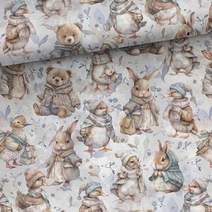 Winter animals Cotton fabric Baby animals fabric for sewing and quilting 155 cm wide