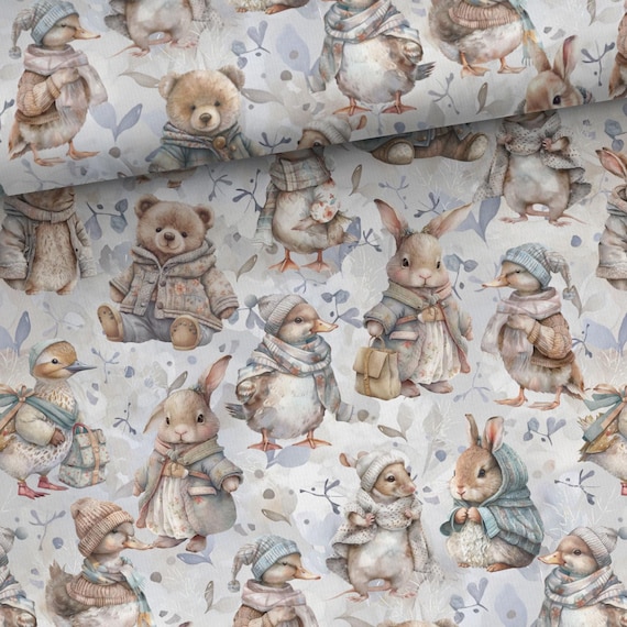 Winter animals Cotton fabric Baby animals fabric for sewing and quilting 155 cm wide