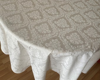 Tablecloth White Damask print Floral White sateen Round Square tablecloth