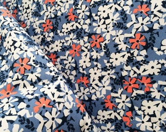 Tecido de algodão escandinavo Floral Azul Flores pequenas - Lona de algodão - 150 cm de largura