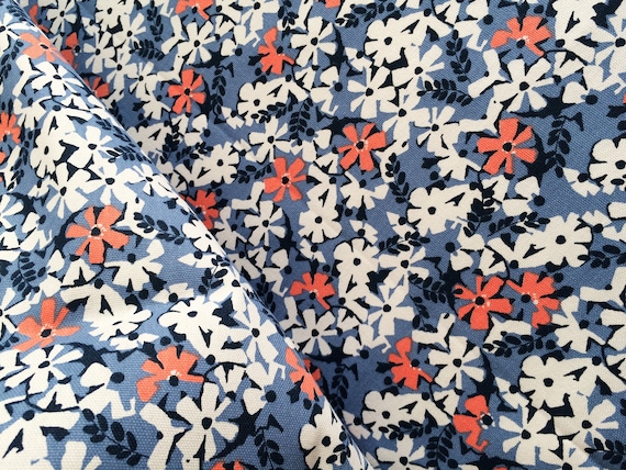Scandinavian Cotton fabric Floral Blue Small flowerst  - Cotton canvas -  59 inches (150 cm) wide