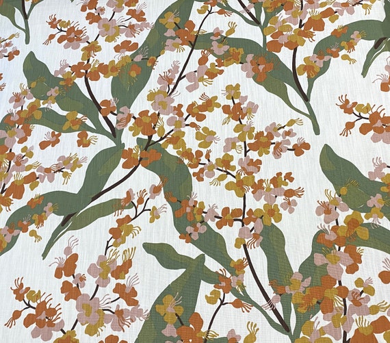 Floral cotton fabric, Scandinavian cotton fabric, Home decor fabric, Cotton canvas