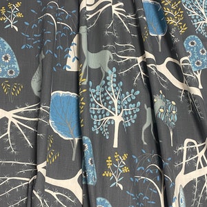 Cotton Curtains Cafe Curtains Kitchen Valance Panels Window Curtains Woodland Blue/Grey