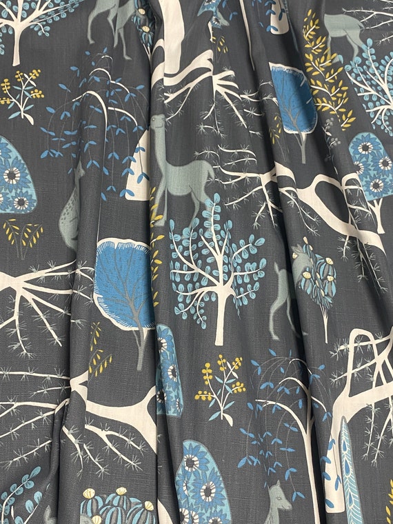 Cotton Curtains Cafe Curtains Kitchen Valance Panels Window Curtains Woodland Blue/Grey