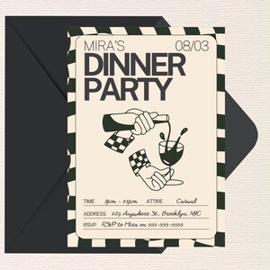 Modern Dinner Party Invitation Template | Editable Canva Invite | Retro Checker Design | Printable Digital Download