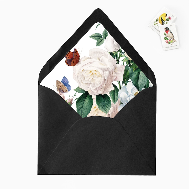 White Blush Butterfly Floral Flower Leaves Envelope Liners DIY Printable Garden Wedding Invitations