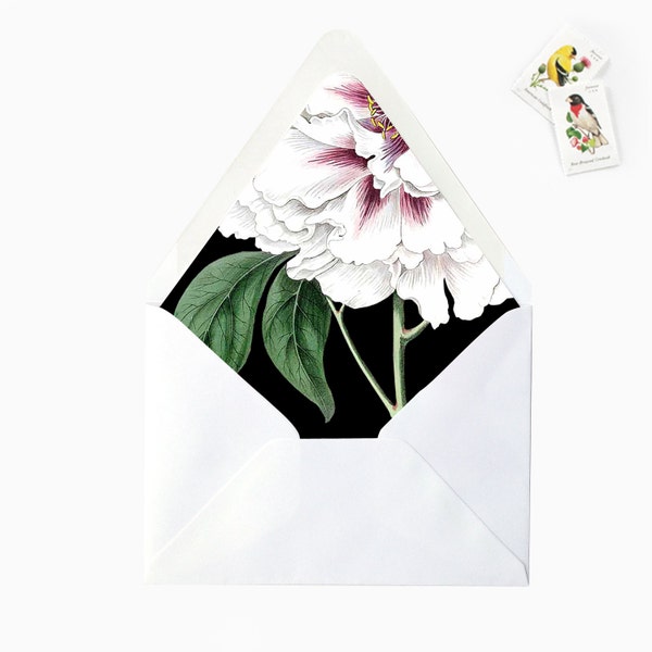 White Marsala Peony Floral Flower Leaves Envelope Liners, DIY Printable Garden Wedding Invitations