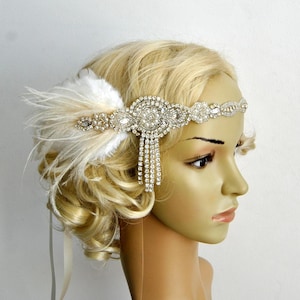The Great Gatsby 20's Ivory rhinestone pearls flapper headband 1920's flapper Headpiece fascinator, Bridal Headband, Crystal Ribbon Headband