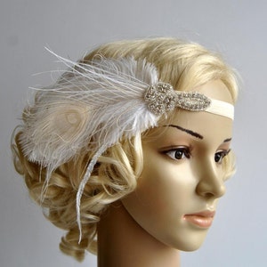 Flapper Feather Headband, Great Gatsby headpiece headband, 1920s Flapper crystal Headband, Vintage Inspired Feather Art Deco headband, gift