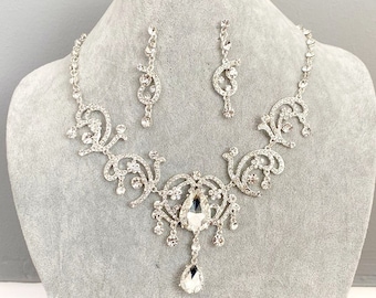 Bridal Jewelry Set ELIZA Wedding Jewelry Sets for Brides Chandelier Bridal Necklace Earrings Set Drop Crystal Jewelry Vintage Bridesmaids