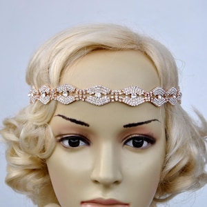 Rose gold Gorgeous Bridal Headband Rose Gold Great Gatsby Rhinestone Headband Bridal Hair Piecel Rose Gold Headpiece Rhinestone flapper image 1