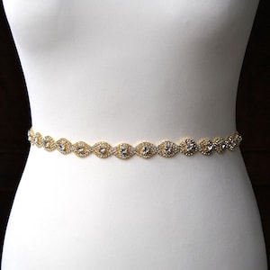 Gold crystal Dress Sash Belt, thin Wedding dress Bridal Sash, Wedding Sash, Rhinestone Bridal Bridesmaid, Gold Wedding dress sash BELLA