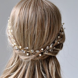 Gold AMY Bridal Pearl Hair vine Comb, Wedding Hair Comb vine, Hair Chain Bridal hair jewellery, headpiece 1920s Bridal Headpiece