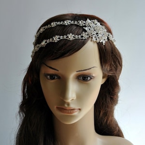 Crystal bridal headpiece, 1920's rhinestone flapper headband, wedding Gatsby crystal flapper Headpiece headband, Bridal crystal headpiece image 1