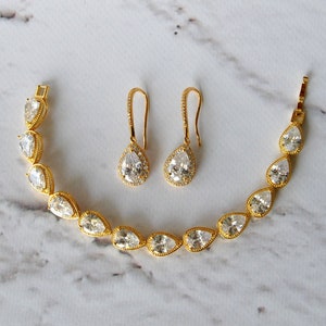 ALICIA Gold Kristall Braut Ohrringe, Hochzeit Ohrringe Braut Armband, Brautjungfern Ohrringe Swarovski Hochzeit Schmuck Kristall Ohrringe