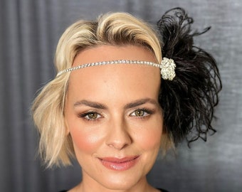 Crystal Feather Headband Headpiece, 1920s flapper gatsby Headband, Rhinestone Wedding Headband, crystal flapper headpiece