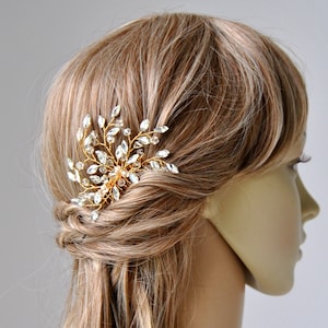 LARA Silver Gold Boho Hair Vine Comb, Crystal Bridal Hair piece Hair Comb, Wedding Hair Vine Wedding Pearl Hair Comb, Boho Wedding Headpiece