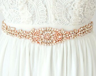 Full Length Rose Gold Rhinestone Bridal Belt- All the Way Around  Embellished Belt With Clasp-rose Gold Bridal Sash-thin Rhinestone Belt B014  - Etsy