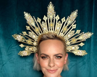 Spectacular Gold Halo Headpiece, Goddess Crown Headband