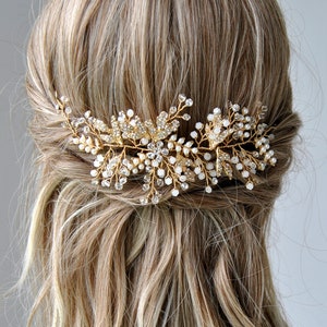 Peigne de mariée perle de vigne ROSA, vigne de peigne de cheveux de mariage d&#39;argent d&#39;or, bijoux de cheveux de chaîne de cheveux de mariée, casque de coiffe de mariée des années 1920