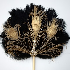 Gold Feather Cake Topper, Gatsby 1920s Wedding Black Gold Cake Topper, Personalized Cake Topper Birthday Custom  Peacock Cake Topper gift