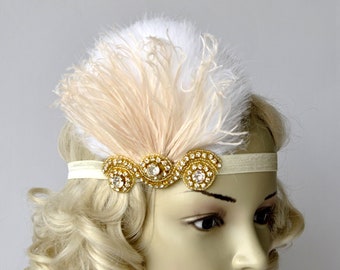 Gold Flapper Great Gatsby headpiece, 1920's flapper Headpiece, Bridal 1920s Headpiece ,bridesmaid gift, crystal flapper headpiece