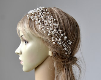 ANABELA Bridal Pearl Hair vine Comb ,Gold Silver Wedding Hair Comb vine, Hair Chain Bridal hair jewellery, headpiece 1920s Bridal Headpiece