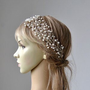 ANABELA Bridal Pearl Hair vine Comb ,Gold Silver Wedding Hair Comb vine, Hair Chain Bridal hair jewellery, headpiece 1920s Bridal Headpiece