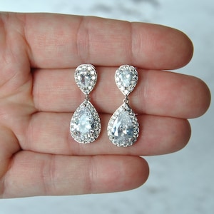 ADDISON Crystal Bridal Earrings, Wedding Earrings Jewelry, Teardrop Bridal Earrings Crystal Stud Earrings Bracelet Set Wedding Accessories