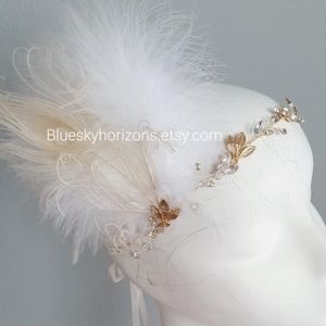 Gatsby 20&#39;s gold crystals flapper headband 1920&#39;s flapper Headpiece fascinator, Bridal Headband, peacock Crystal Ribbon Headband
