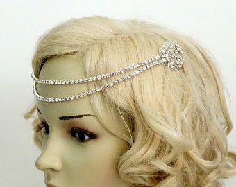 Bridal Rhinestone Headband 1920s Chain The Great Gatsby flapper Headpiece, 1920s Headpiece, crystal SWAROVSKI Rhinestone flapper, halo gift