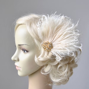 1920s Rhinestone head piece , Bridal champagne hairpiece headpiece Feather Fascinator,1920s Headpiece Bridal fascinator Wedding fascinator