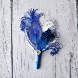 Peacock Wedding Boutonniere Ostrich Feather Blue Green 1920s groomsmen boutonnire groom boutonniere button hole Custom Color Pin