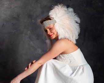 Feather Show Carnaval Hoofdtooi Gatsby crystal flapper hoofdband Rio 1920's flapper Hoofddeksel hoofdband zilver Samba party Crystal Swan Queen