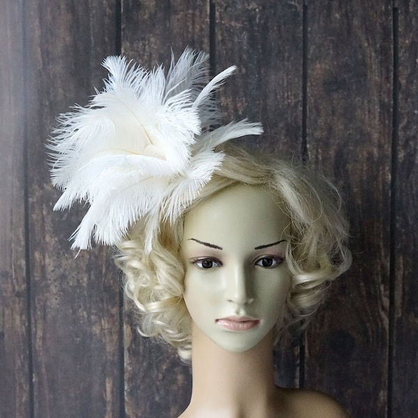 White Fascinator, Wedding Hat Fascinator, Tea party Hat, Diner en Blanc, Wedding Headdress Hairpiece, British Kentucky Derby Hat Fascinator