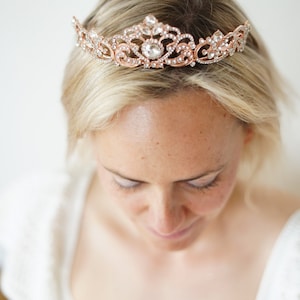 Rose Gold Tiara ANGELA Rhinestone Wedding Crown Bridal Princess Crown Tiara, Rose gold Crystal Bridal Tiara, Wedding Crown Headpiece hedband