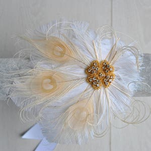 Gold Feather Corsage Wristlet Great Gatsby Wedding Feathrs Wrist Corsage Keepsake Wrist Feacock Corsage Prom Mother Bridesmaid 1920s Corsage