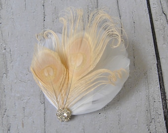 Feather Fascinator Peacock Hair Clip, 1920s Rhinestone head piece, Bridesmaid Bridal hairpiece headpiece hair comb ,Prom Wedding fascinator