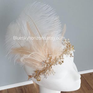Gatsby 20&#39;s gold crystals flapper headband 1920&#39;s flapper pearl Headpiece fascinator, Bridal Headband, Crystal Ribbon Headband