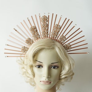 Crystal Halo Crown Headband , Sunburst Crown, met gala headpiece, Gold Spiked Halo Headpiece Crown, Festival crown headpiece, Wedding Crown