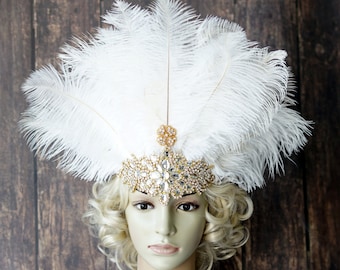 Bandeau de plumes de carnaval de Gatsby le strass, bandeau de chapeau de clapet des années 1920 or Bandeau de partie de samba en cristal