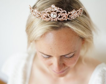 Rose Gold Tiara ANGELA Rhinestone Wedding Crown Bridal Princess Crown Tiara, Rose gold Crystal Bridal Tiara, Wedding Crown Headpiece hedband