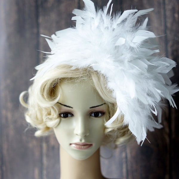 White Fascinator Wedding Hat Fascinator Tea party Hat Diner en Blanc Wedding Headdress Hairpiece British Kentucky Derby Hat 1920's headpiece