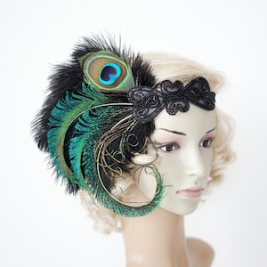 Green black Great Gatsby,20&#39;s flapper Headpiece, Bridal 1920s Headpiece art deco green Rhinestone headband  gift flapper headpiece headband